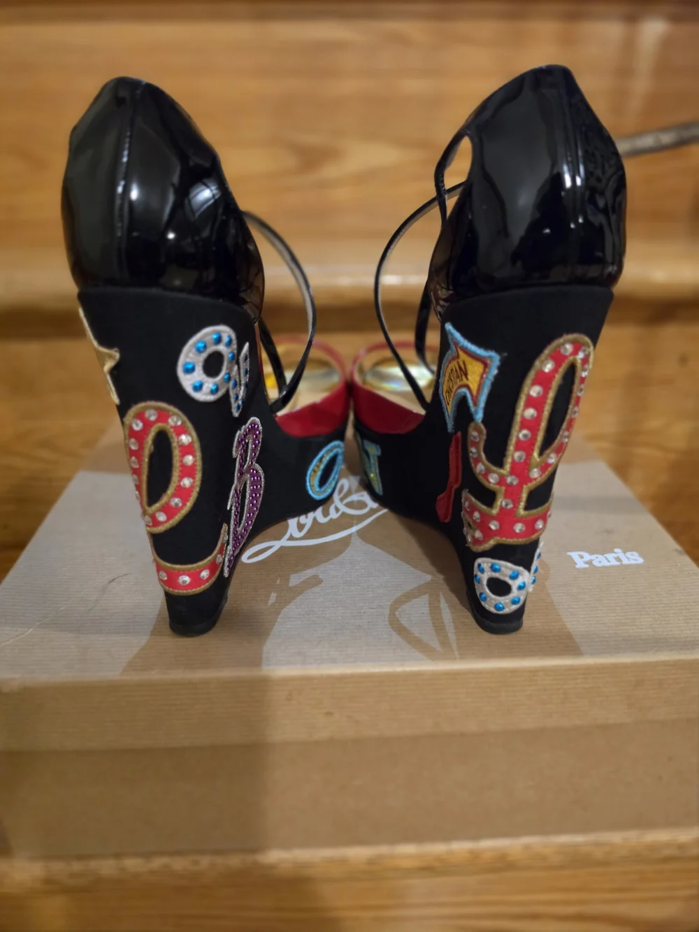 Christian Louboutin Embellished Black Platform Sandals with Red Sole